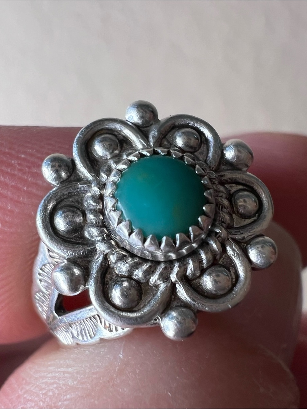 Vintage 1970s Sterling Turquoise Flower Ring Size 4.5